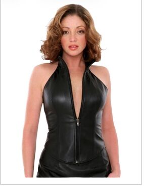 Northbound Leather Black Leather Corset Top Zip Front Halter Neck Fits M/L